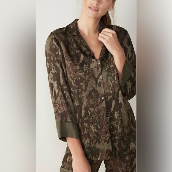 Intimissimi Camo Print Nature Texture Satin Viscose Shirt - Picture 1 of 7